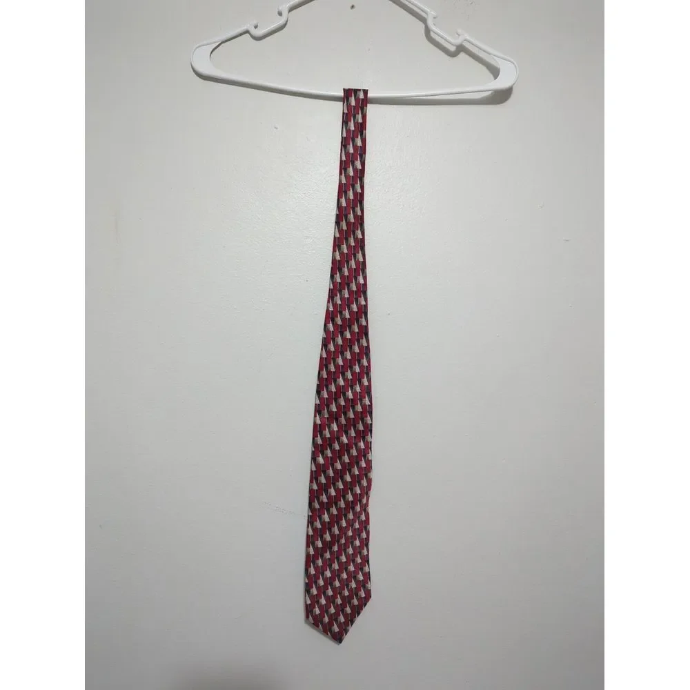 Stafford Executive Mens Red Navy Blue Geometric Silk Necktie Made‎ in USA